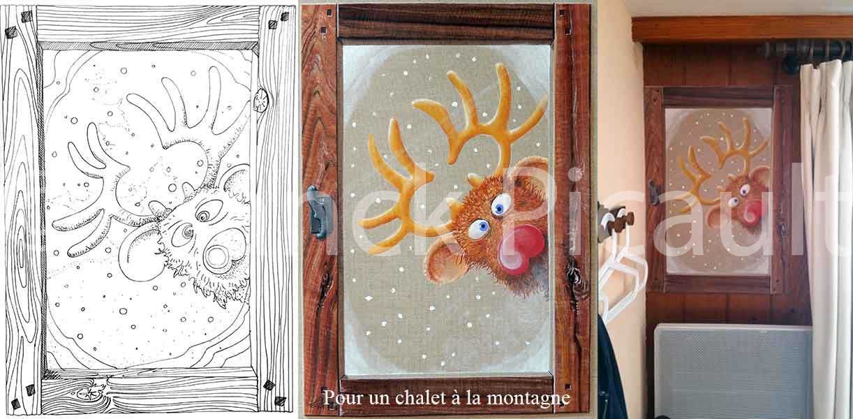 Renne de Noël, peinture sur toile