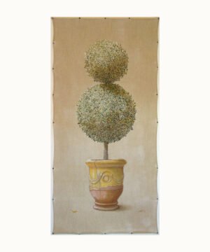 Buis en topiaire dans un vase d’Anduze en trompe-l’œil avec faux clous – Franck Picault