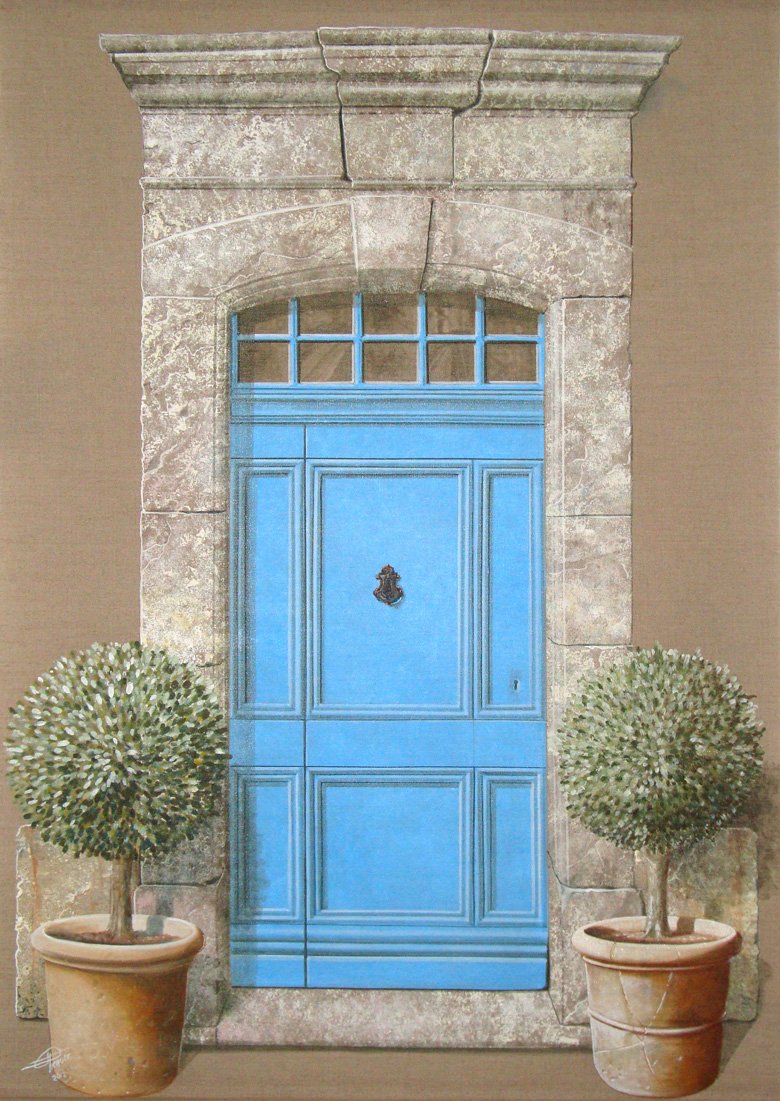 Porte bleue aux 2 topiaires de buis – Image 2