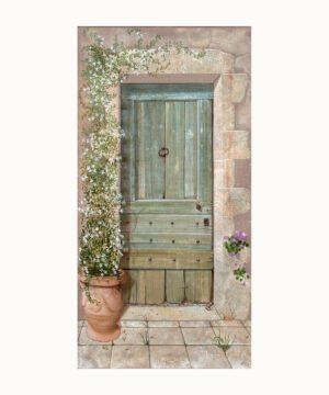 Peinture Porte verte au jasmin I, ancienne porte provençale patinée – Franck Picault