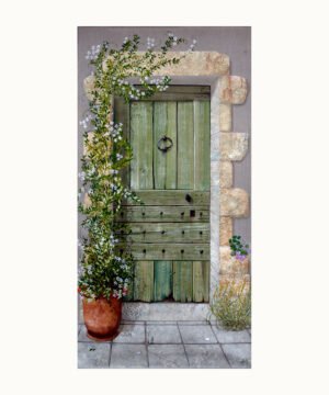 Peinture Porte verte au jasmin II, porte ancienne et jasmin fleuri – Franck Picault