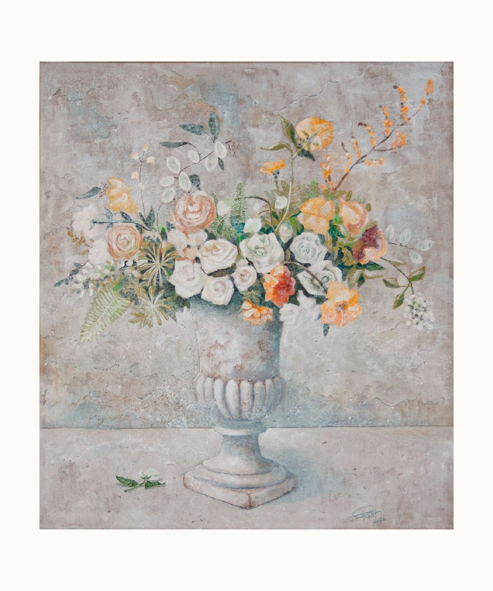 Bouquet au vase Médicis – peinture florale de Franck Picault