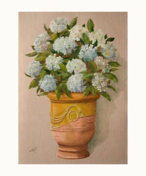 Hortensias au vase d’Anduze – peinture de Franck Picault